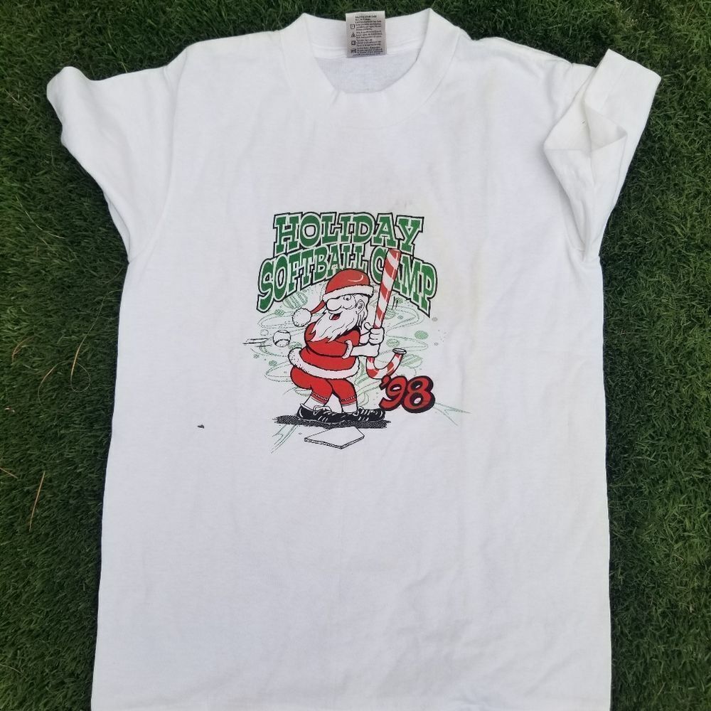 VINTAGE KIDS T SHIRT 1998 SOFTBALL CAMP MEDIUM b14